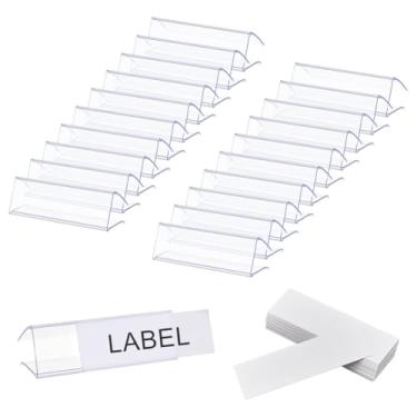 Imagem de MAYJOYDIY 120 peças de suporte de etiqueta de prateleira de plástico transparente suporte de etiqueta de madeira e suportes de bilhetes de etiqueta clipes em prateleiras grossas com 120 peças de