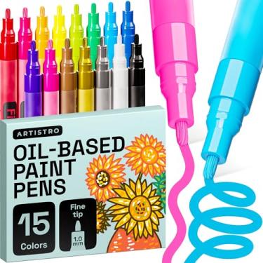Imagem de ARTISTRO 15 marcadores permanentes à base de óleo – conjuntos variados de marcadores de ponta fina e média para madeira, rocha, tecido, vidro, cerâmica, metal, plástico e mais – secagem rápida,