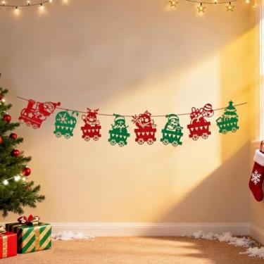 Imagem de Faixa colorida de Feliz Natal, faixa de parede longa de feltro com cordão para janela de lareira, meias fofas de boneco de neve de Papai Noel, banners de porta de Natal ou decoração de festa (estilo 8