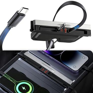 Imagem de Polwlamks Hub USB de carregamento rápido de 65 W para Tesla Model Y Juniper/Model 3 Highland, multiportas 4 em 1 e cabo retrátil, console central modelo Y L, hub de carregador USB oculto para