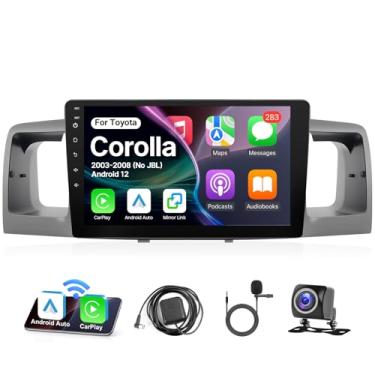Imagem de Leadfan Rádio Android 12 Car Play para Toyota Corolla 2003-2008, tela sensível ao toque de 9 polegadas, navegação no painel, unidades de cabeça GPS com carplay sem fio Android Auto Bluetooth rádio FM