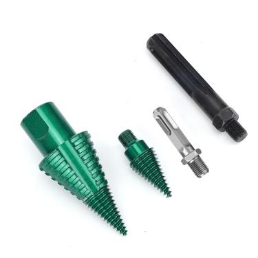 Imagem de Hyuduo Kit de Broca para Divisão de Madeira, Broca Cônica Divisora ​​de Toras de Aço 45 de Alta Resistência Com Hastes Quadradas e 5 Poços para Furadeiras Elétricas, Design Removível Portátil para