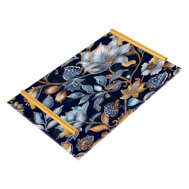 Imagem de Wassud Bandeja de banheiro com alças elegante floral acrílico organizador de perfume para banheiro cozinha balcão 30 x 20 cm