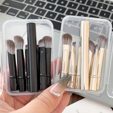 Imagem de Conjunto de 6 pincéis de maquiagem portáteis de substituição para cabeça, sombra, pó cosmético, base, blush, kit de viagem (dourado e preto)