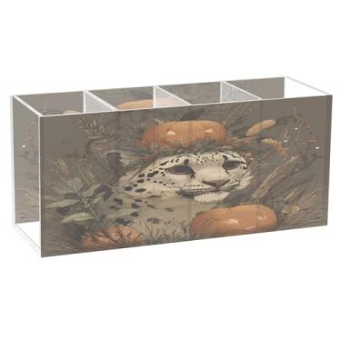 Imagem de CEBUGI Porta-lápis de acrílico transparente com 4 compartimentos, organizador de pincéis de maquiagem de animais de Dia das Bruxas para armazenamento em mesa de escritório em casa