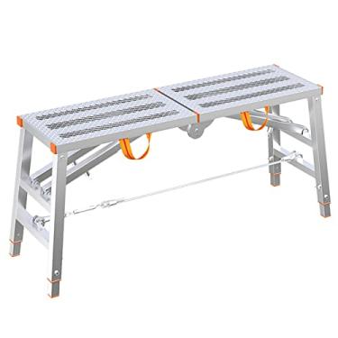 Imagem de Plataforma de trabalho ajustável, escada dobrável de aço, banco de drywall portátil resistente com pés antiderrapantes, equipamento de andaime multiuso banco de trabalho para limpeza, lavagem de carro