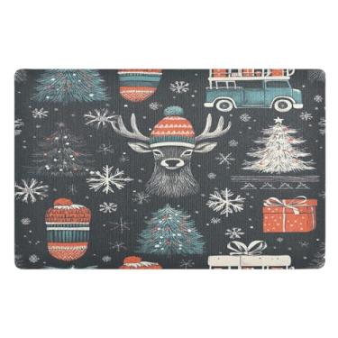 Imagem de STAYTOP Tapete de porta de alce de Natal para entrada externa 81 x 50 cm, tapete de boas-vindas ao ar livre/interno, tapetes de banho fofos, capacho frontal antiderrapante para entrada, pátio, áreas