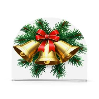 Imagem de Qilmy Sinos de Natal Suporte de guardanapo de acrílico, porta-guardanapos para mesas cozinha restaurante decoração de casa, suporte decorativo moderno para guardanapos de coquetel de papel de jantar