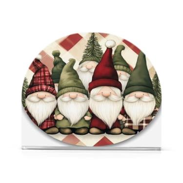 Imagem de Qilmy Bonito suporte de guardanapo de gnomos de Natal para mesas, porta-guardanapos de papel de placa acrílica elegante, dispensador de papel de seda independente moderno para jantar, sala de estar