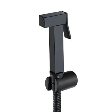 Imagem de uhyOHF Pulverizador de bidê portátil para vaso sanitário, conjunto de pulverizador de fraldas de pano portátil preto kit de pulverizador de bidê de banheiro de latão com suporte para higiene pessoal