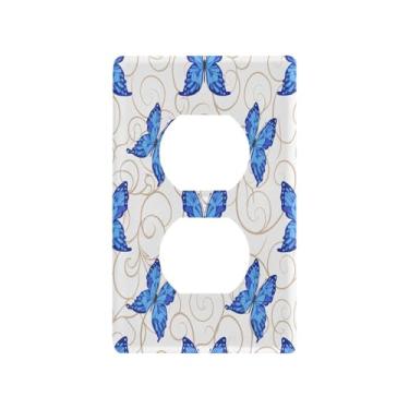 Imagem de Wassud Placa decorativa para interruptor de luz azul borboletas placa de parede para tomadas elétricas duplex 4,53 x 2,76 polegadas