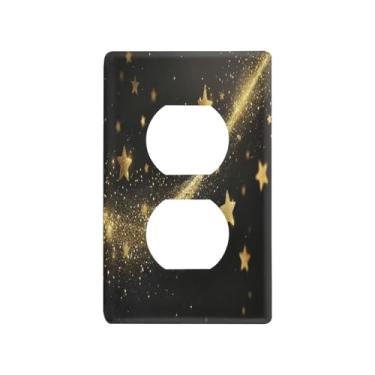 Imagem de Wassud Placa de cobertura de interruptor de luz dourada com glitter estrela decorativa capa de parede para tomadas elétricas duplex 4,53 x 2,76 polegadas