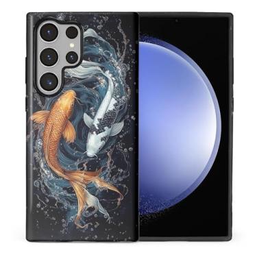 Imagem de CARLOCA Compatível com Samsung Galaxy S23 Ultra Full Body Protective Glossy Case para meninas meninos à prova de choque estética padrão fantasia escura Koi Fish natação vermelho branco