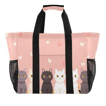 Imagem de Wassud Sacolas de compras reutilizáveis para gatos fofos, bolsa grande, impermeável, organizadora de lona para praia, piquenique, lavanderia, viagem