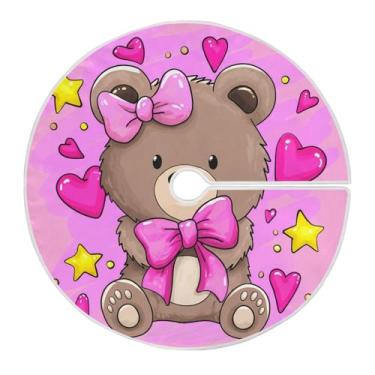 Imagem de Wassud Saia para árvore de Natal com laços seguros, tapete de árvore de Natal festivo de urso de desenho animado de 119 cm para decoração de casa e festa de ano novo