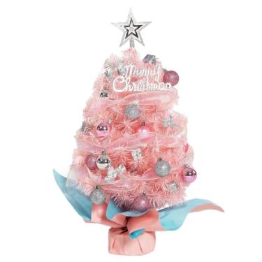 Imagem de Árvore de Natal rosa de 55 cm com enfeites leves e pendurados, árvore pequena de mesa para decoração de festas de fim de ano, planta artificial
