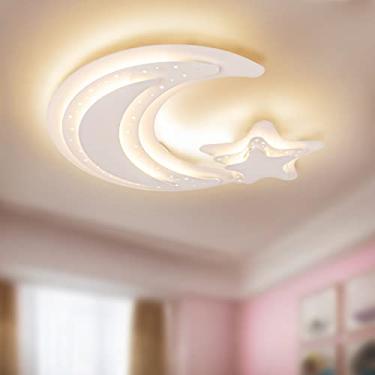 Imagem de Luminária de teto moderna, com LED regulável em formato de lua e estrela de desenho animado criativo, ideal para quarto infantil. 45 cm (18 polegadas), temperatura de cor de 3000 a 6000K.