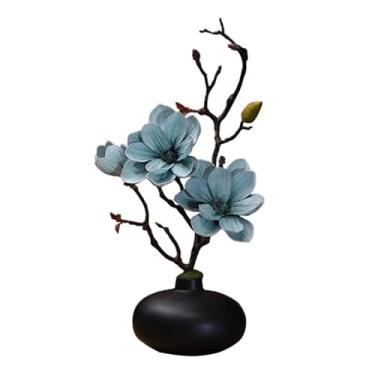 Imagem de Conjunto de flores artificiais com vaso de orquídea artificial com vaso de cerâmica, colocação de flores artificiais para sala de estar em casa (azul B)