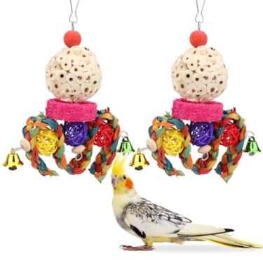 Imagem de Wontee Pacote com 3 brinquedos para pendurar papagaio forrageando sola bola natural nozes brinquedos de mastigar para calopsitas, periquitos, periquitos, Senegal (pacote com 2)