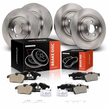 Imagem de A-Premium Conjunto de 12 peças de rotores de freio a disco ventilado dianteiro e traseiro + kit de pastilhas de cerâmica compatível com modelos selecionados Jaguar - XF 2009-2010/2013-2015, S-Type