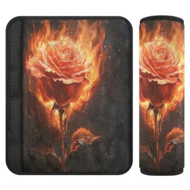 Imagem de Burbuja Capa para cinto de segurança de carro Valentine Firing Rose Protetor de cinto de segurança de carro macio confortável para alça de ombro de assento de carro, 1 par médio