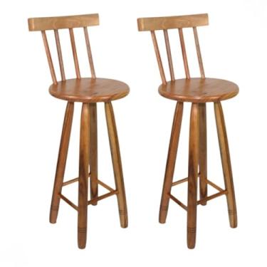 Imagem de Kit 2 Bancos Alto Com Encosto Madeira Maciça Tamborete Banquetas Redondas Cozinha bar Ilhapara Bar, Cozinha e Área Gourmet - Design Confortável e Prático para Casais