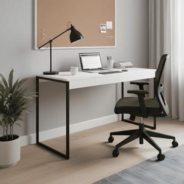 Imagem de Mesa para Computador Cor Branco Escrivaninha Estilo Industrial Pés de Ferro para Escritório