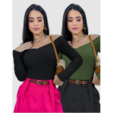 Imagem de Kit 2 Body Blusa Feminino Ciganinha Ombro Manga Longa Anarruga - Swiss
