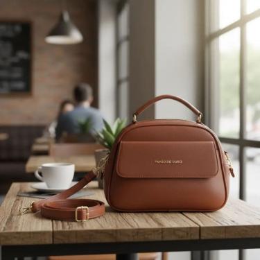 Imagem de Bolsa feminina de ombro transversal de couro pavão de ouro