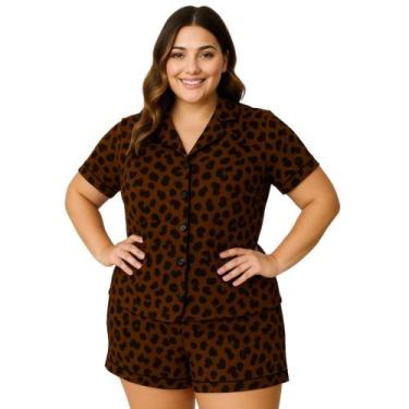Imagem de Pijama Americano Estampado Plus Size Blusa com Botões que Abrem e Shor