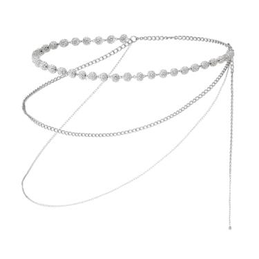 Imagem de Quelay Cinto de corrente de cintura feminino joia de prata com contas de cerâmica cinto de metal para mulheres vestido corpo corrente barriga roupa de concerto