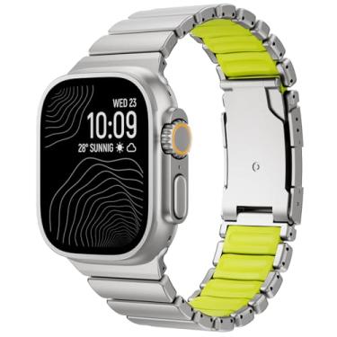 Imagem de Pulseira de silicone de aço inoxidável compatível com Apple Watch Ultra 3/2/1 de 49 mm/46 mm/45 mm/44 mm/42 mm, resistente à água para homens e mulheres iWatch séries 11/10/9/8/7/6/5, titânio verde