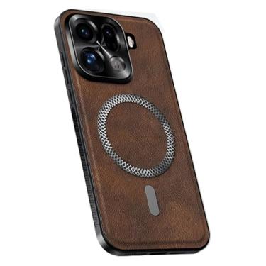 Imagem de HAOMRIYL Capa de couro para Oppo Find X9/X9pro, capa de proteção magnética proteção de câmera de metal minimalista, capa de telefone anti-impressão digital, marrom, X9