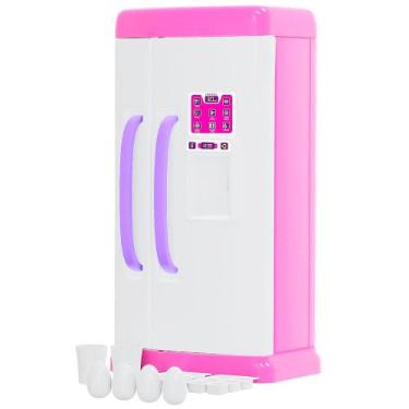 Imagem de Geladeira Infantil Rosa Grande Abre Portas e 9 Acessórios - Pais E Fil
