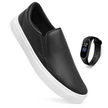 Imagem de Kit Tênis Sapatênis Casual Slip On Calce Fácil Iate Sem Cadarço Leve Conforto Unissex + Relógio-Unissex