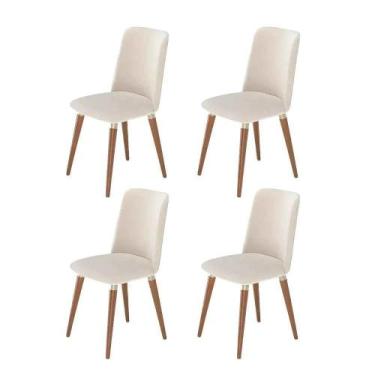 Imagem de Kit de 4 Cadeiras de Madeira Maciça Estofada Dakota - Natural c/ Linho
