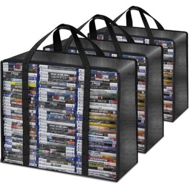 Imagem de Salajory Bolsas de armazenamento de DVD, 3 unidades de estojo de armazenamento de CD PU com alças, bolsas de armazenamento Blu-ray podem conter Blu-Ray, DVD, CD, videogame, filme, brinquedos, roupas