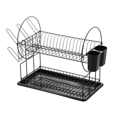 Imagem de Escorredor de Louça 2 Andares, Aço Inox, Preto, 42x36x23cm, Capacidade 18 Pratos