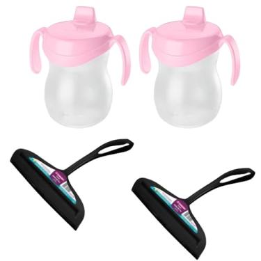 Imagem de Kit 2 Rodo de pia Preto e 2 Garrafa Plástica Infantil Rosa 310ml