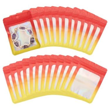 Imagem de 40 peças de sacos retangulares vermelhos com glitter holográfico de plástico com zíper organizador, embalagem resselável, bolsa autovedável, 12 x 9 x 0,15 cm