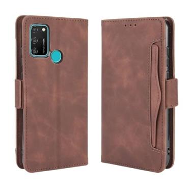 Imagem de Capa para HUAWEI Honor Play 9A,Retro magnético Flip Case,Design de carteira de couro PU com slots de cartão removíveis -Brown
