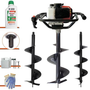 Imagem de Trado Motorizado Vant VPS52 À Gasolina 2T 52cc 2HP 6.500rpm Perfurador de Solo Profissional Com Brocas 80x20cm 80x25cm 80x30cm + ÓLEO STIHL 2T