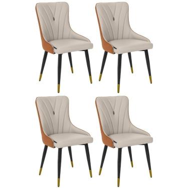 Imagem de Kit 4 Cadeiras De Jantar Estofada Verona Design Italiano Encosto Anatômico Base Metálica Reforçada - Bege-caramelo