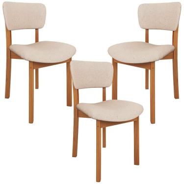 Imagem de Kit 03 Cadeiras Para Sala De Jantar Cozinha Living Estofada Dara L02 Linho Bege - Lyam Decor