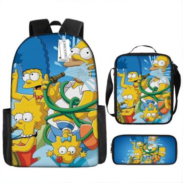 Imagem de Conjunto de mochilas Simpsons Cartoon Kids School, 3 peças de nylon