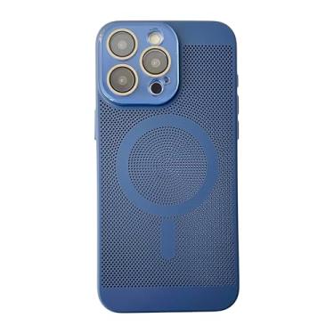 Imagem de Caseative Capa para iPhone 12, malha oca respirável com dissipação de calor magnética compatível com carregamento sem fio MagSafe (azul escuro, 12)