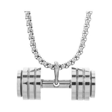 Imagem de Colar De Pingente De Halteres De Aço Titânio Unissex Punk Fitness Joia