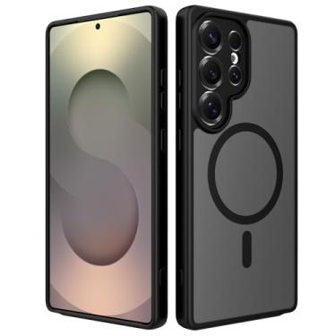 Imagem de Halokin Capa magnética para Samsung Galaxy S25 Ultra [compatível com MagSafe], [proteção contra quedas de grau militar], capa protetora translúcida fosca fina à prova de choque para S25 Ultra, preta