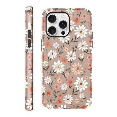 Imagem de FBHGLOA Capa de telefone elegante para iPhone 16 Pro Max de 6,9 polegadas, elegante margarida, estampa floral, retrô, à prova de choque, fina TPU e policarbonato rígido, capa protetora resistente a