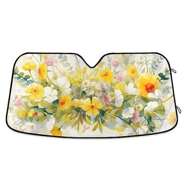 Imagem de Guarda-sol de carro com arbustos de flores amarelas, proteção UV dobrável para janela de carro, acessórios de verão para carro